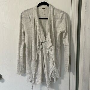 Free People Off White With Blue Decorative Cardigan Clip Closer Size Small